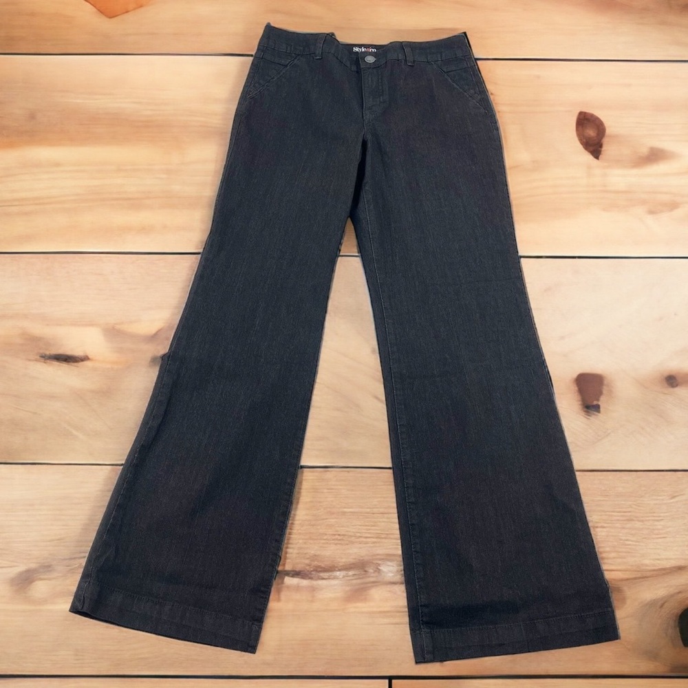 Style & Co. Dark Black Stretch Denim Wide Leg High Rise Tummy Control Jeans 8